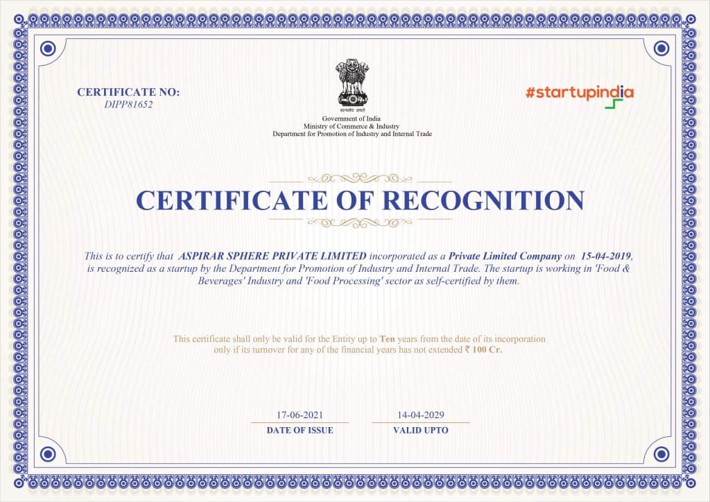 Startup India Certificate - Government of India